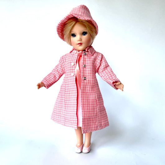 Pink Plaid Hat, Coat and Silk Taffeta Dress